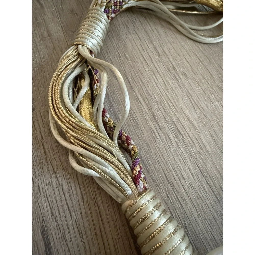 Vintage Carolyn Tanner Gold & Mother Of Pearl Braided Rope Belt